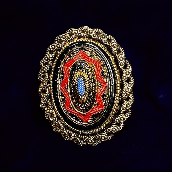 Vintage Style Beaded Brooch with Gold and Red Accents - Picture 4 of 5